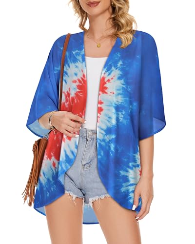 Image of Women's Floral Print Puff Sleeve Kimono Cardigan Loose Cover Up Casual Blouse Tops 2026