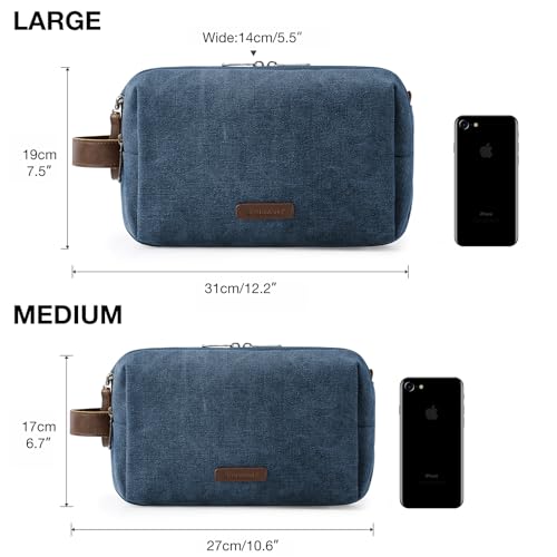 Image of BAGSMART Toiletry Bag for Men, Canvas Travel Toiletry Organizer Dopp Kit Water-resistant Shaving Bag for Toiletries Accessories, Navy Blue, Large, Basic /Leisure