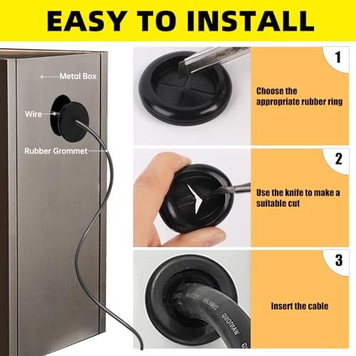 Gummitüllen Set, 52 Stück Kabeldurchführung Gummi, 7 Größen O Ring Gummi Sortiment, Kabeldurchführung Wasserdicht, Gummitüllen von Schützen Sie Stecker und Leitungen(8/10/16/20/22/25/38 mm)