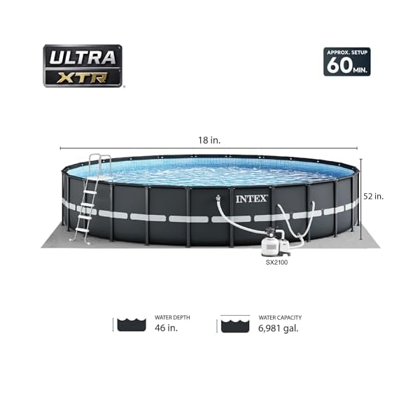 Intex ultra xtr framed swimming pool above ground 18 x 52 round pool set with 700 gph filter pump and robot pool vacuum cleaner with 21 inch hose  urban country home decor