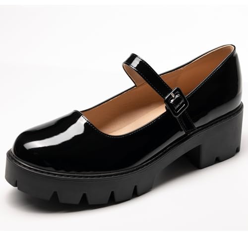 Women's Round Toe Ankle Strap Mary Janes Platform Low Heel Chunky Pumps Oxford Dress Shoes4