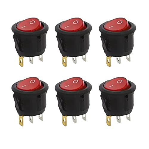 6x Kippschalter Wippschalter 3-polig rund leuchtend - Rot ON/OFF 12V - 24V Kunststoff push Button Switch | schwarz-rot