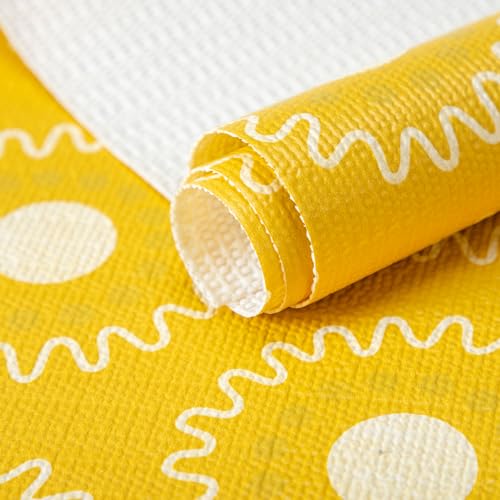 FIFTY FEET 12X120 Inch Shelf Liner for Kitchen Cabinets, PVC Drawer Liner for Dresser Non-Slip Bathroom, Non-Adhesive Cabinet Liner Washable (Yellow Circle)(1 Roll)