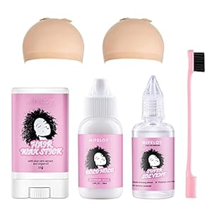 6 Pcs Wig Kit for Lace Front Wigs for Beginners Cosplay Women Girls, Replacement Invisible Glue, Wig Glue Remover, Hair Styling Wax Stick, Net Wig Caps, Pink Edge Control Brush