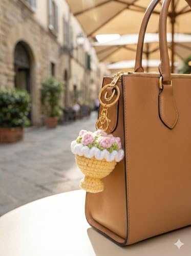 Image of Handmade Crochet Flower Keychain for Bags Keys Purse Backpack Cute Aesthetic Yarn Keyring Bag Charm Handmade Soft Thread Flower Keychain for Girls Women Kids Gifting and Daily Use