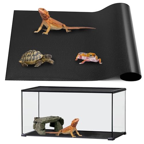 zunzingy Bearded Dragon Tank Accessories, Reptile Mat, Reptile Terrarium Substrate Liner for Leopard Gecko, Lizard, Snake, Tortoise, Iguana Non-Adhesive Reptile Flooring (18'x36' Black)
