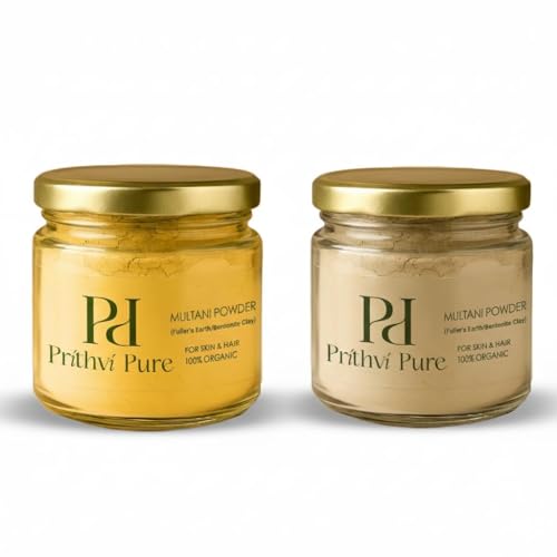 Image of Multani Mitti Powder Combo | 200g Each | Organic Fuller's Earth Yellow Mud & Turmeric Ubtan for Face & Hair | Natural Oily Skin Care, Acne & Tan Removal, Oil Control