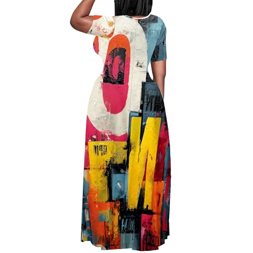Image of PinkPatty Plus Size Dress for Women Casual Crew Neck Short Sleeve Maxi Dress Oversized Summer Beach Dresses with Pockets