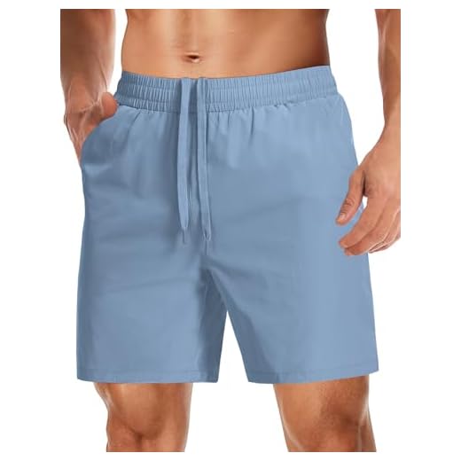 Aolesy Shorts atléticos masculinos de 17,78 cm, secagem rápida, academia, corrida, com bolsos com zíper, shorts leves para treino, Azul, GG