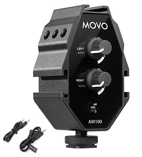 Movo AM100 2-Channel Microphone Audio Mixer 3.5mm TRS Compatible with DSLR Cameras and Smartphones