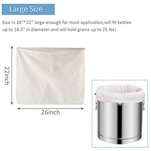 Hinotori Brew bags(26\" x 22\") 2 Pack Reusable Cotton Brew Bags for Home brewing, Drawstring Straining Bag Fine Cheesecloth Bag for Fruit/Cider/Wine/Beer - Thumbnail 6