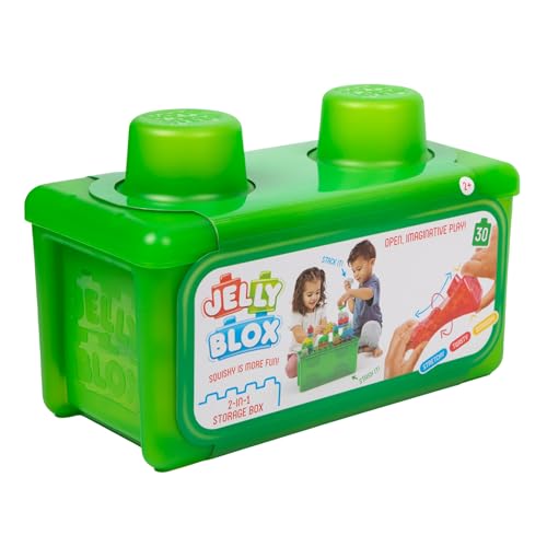 Jelly Blox 2-in-1 Storage Kit - Includes 30 Blocks - Toddler & Preschool Building Blocks Kids Can Squeeze Stretch Squish - Safety Tested & Ouch-Free - Tactile Sensory Play Toy for Ages 2 Plus