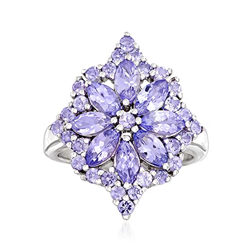 Ross-Simons 2.70 ct. t.w. Tanzanite Flower Burst Ring in Sterling Silver. Size 7