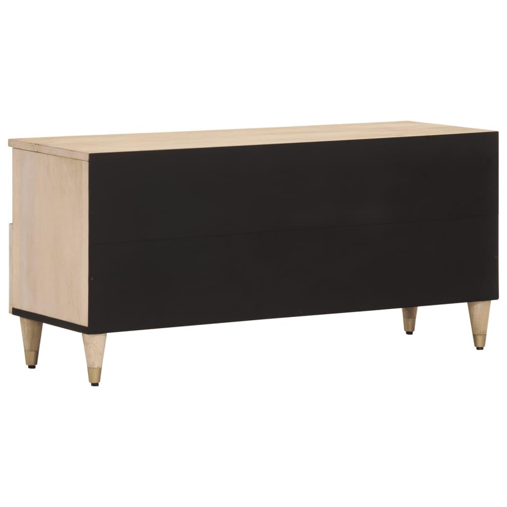 Szafka pod telewizor 100 x 33 x 46 cm z litego drewna mango, ręcznie rzeźbiona, wytrzymała podstawka pod telewizor do salonu, konsola multimedialna