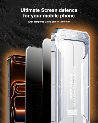 Image of Affix 2 Pack for Privacy iPhone 17 Pro Max Full Coverage Tempered Glass, Screen Protector Guard with Easy Fix Installation Tool, 9H Hardness Shatterproof, HD Clear Scratch Resistant