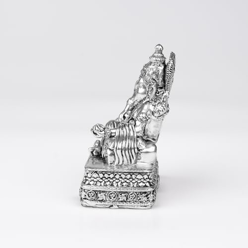 Image of Artarium Brass Vighnaharta Lord Ganesha Statue Car Dashboard (Height 4 inch), Small Ganpati ji Murti for Car Accessories, Home Decor, Office Gifting and Pooja Room (Silver Finish)