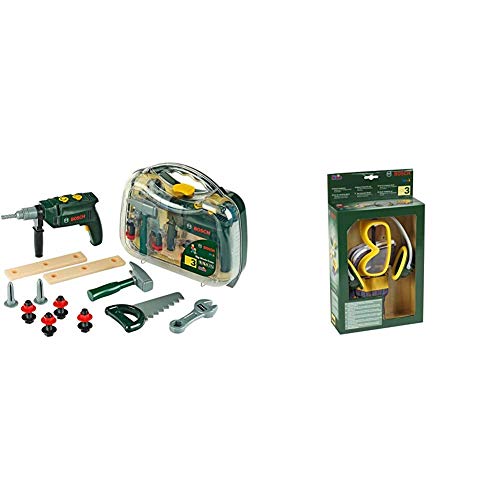 Theo Klein Bosch Werkzeugkoffer, groß I 16-teiliges Werkzeug-Set I 32 cm x 8 cm x 29 cm & Bosch 3-teiliges Zubehör-Set I…