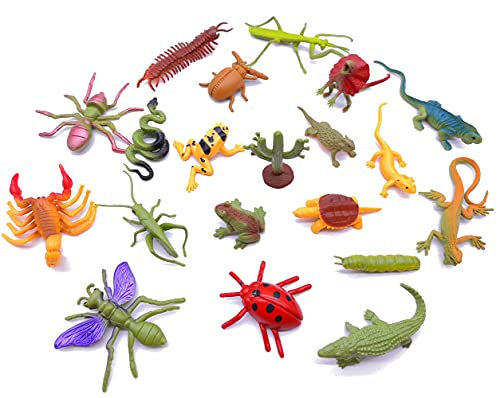 Guaishou 20Pcs Realistic Bugs Plastic Insects Animals Figures Toys Contains Ladybugs Caterpillars Beetles Mantises Scorpions Lizards Snakes Frogs Ants #TOP1