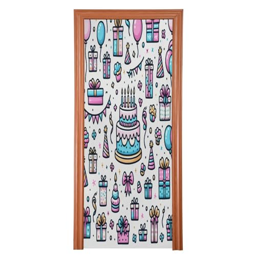 FLildon Birthday Cartoon Theme Door Cover Decoration, Party Accessory Porch Decor for Festive Ornament Room Door Covers 35 x 79 Inch