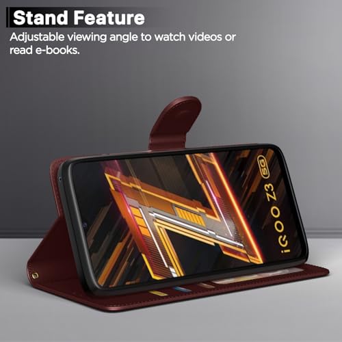 Image of Pikkme Iqoo Z3 5G Leather Magnetic Vintage Flip Wallet Case Cover for Iqoo Z3 5G (Brown)