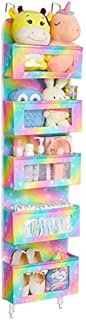 Beinou Over the Door Organizer with 5 Big Pockets 48.4"x 12.6" Door Hanger Storage with Clear Window for Pantry Baby Nursery Bathroom Closet Grey