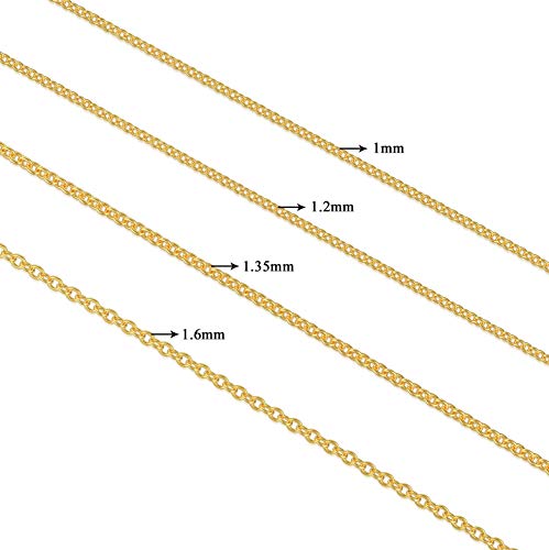 10k 14k 18k Real Gold Thin Gold Chain Necklace for Women, Classic Thin Cable Chain Necklace 1mm, 1.2mm, 1.35mm, 1.6mm, 1.75mm Durable Strong Solid 14k Gold Chain Necklace Women2