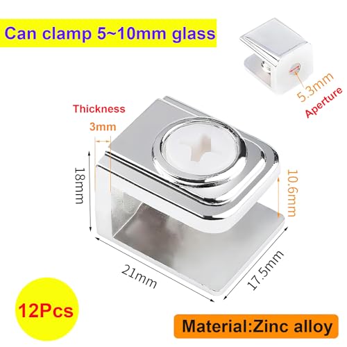 Qrity 12 Pcs Glass Clamp Clip, Shelf Bracket, Mirror Clip Clamp Holder - Supports 5-10MM Glass & Board, Silver, Long Mouth Clip-12 PCS - Image 2