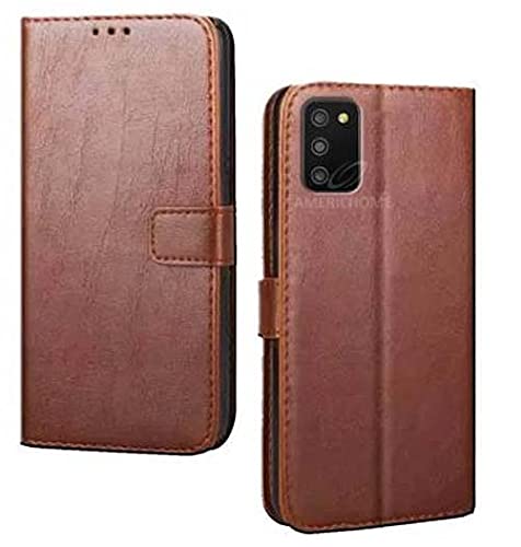 Image of Inside Rubber TPU with Card Pockets Magnetic Closure Protection Compatible with Samsung Galaxy A03s (Brown)