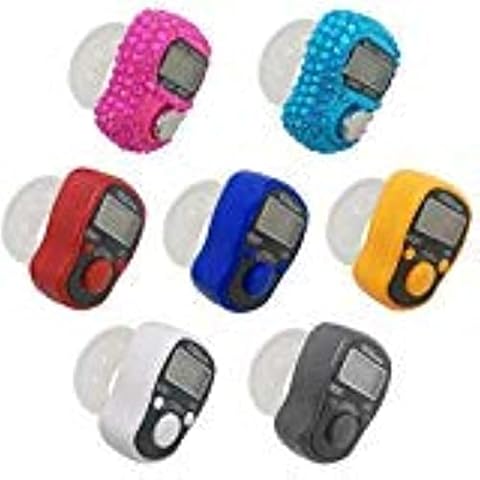 AFUNTA 7 Pcs Finger Counters - 5 Digital LED Electronic Finger Counter, Mechanical Manual Clicker Number Lap Tracker Counter - Diamond Shape Cover