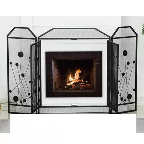 Genérico Mampara de Chimenea Plegable de 3 Paneles con Puertas Dobles, Malla Protectora Negra para Estufa de leña para el hogar, Cubierta Moderna con bisagras y Puerta a Prueba de chispas para chimen