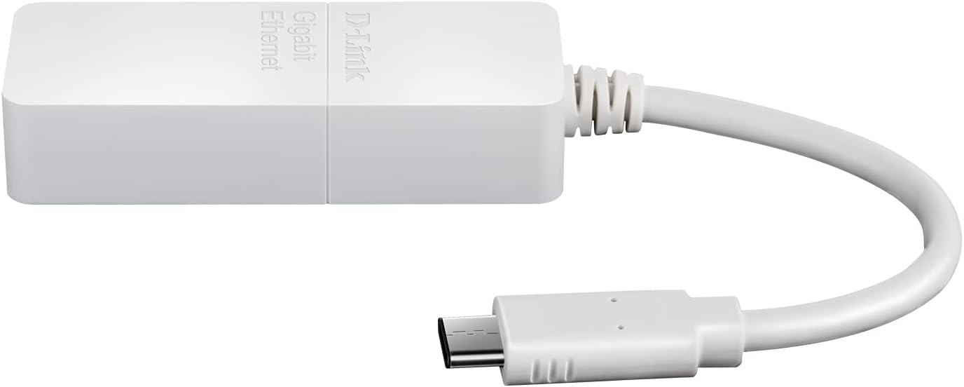D-Link DUB-E130 USB Type C 3.0 Gigabit Ethernet RJ45 10/100/1000 Mbps Network Card for Windows and MacOS - White