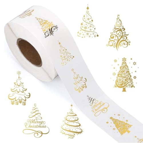 500 Stück Aufkleber Weihnachten 2.5cm Goldfolie Weihnachtsaufkleber Rolle Selbstklebend Geschenketiketten Rund Weihnachten Sticker Rolle Deko Aufkleber Mit 6 Designs Für Geschenktüten Und Karten