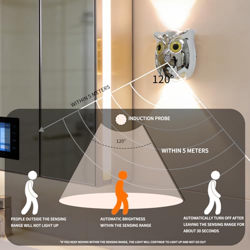 OLISHALIGHT Motion Sensor Night Light:Rechargeable Owl Lamp 2, Silver — view 4