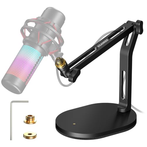 Aokeo Mic Stand Desk Mount Desktop Microphone Arm with 3/8 to 5/8 Adapter Compatible Blue Yeti QuadCast SoloCast Shure SM7B MV7X