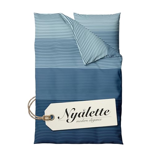 NYALETTE Bettwäsche 135x200 Baumwolle Bettwäsche-Sets Premium Blau Gestreift