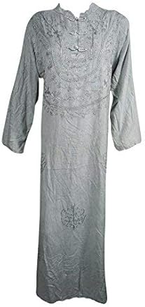 Mogul Interior Women's High Collar Vintage Long Sleeve Oversized Long Maxi Dress (48, Silver Grey)