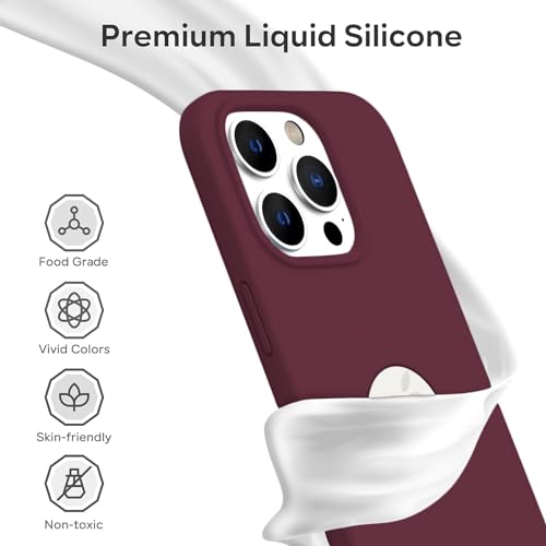 Image of VONZEE Microfiber Logo Cut Cover Compatible for iPhone 15 Pro Case Liquid Silicone Cases Non-Slip Full Body Protective Covers Shockproof Back Cover with High Raised Camera Lips (6.1 inch, Wine Red)
