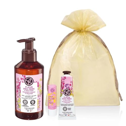 Yves Rocher Meadow Flowers and Heather Foaming Hand Soap, Moisturizing Hand Cream and Lip Balm Set