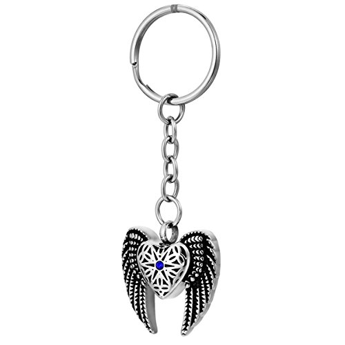 COCO Park Eagle Wing & Love Heart Diamond Cremation Jewelry for Ashes Holder Urns Pendant Memorial Keepsake Keychain Blue