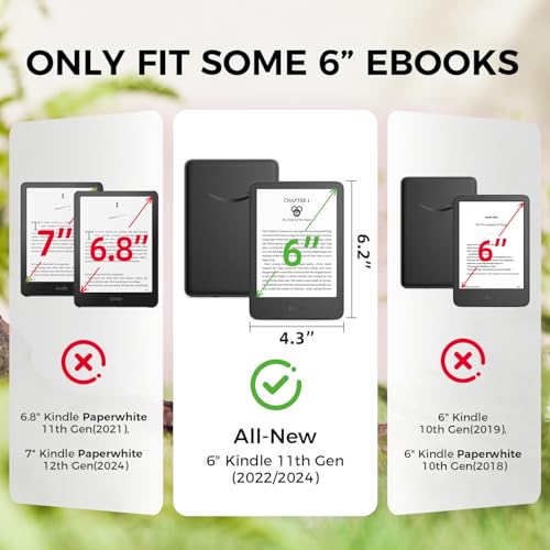 Image of 6 inch Green Clear Case for Kindle 11th Generation(2024 /2022 Release) with Hand Strap,Cute Wildflower Slim Book Cover, PU Basic Kindle eBook Accessories