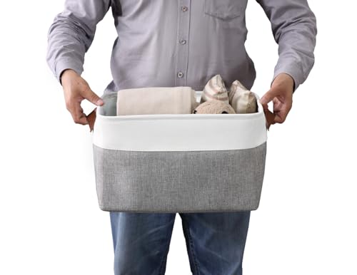 Image of DECOMOMO Foldable Storage Bin | Collapsible Sturdy Cationic Fabric Storage Basket Cube W /Handles for Organizing Shelf Nursery Home Closet (Grey and White, Extra Large - 15.8 x 12.5 x 10-4 Pack)