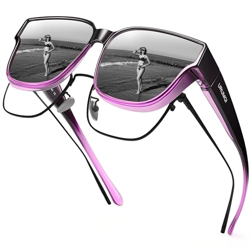 URUMQI Polarized Sunglasses Fit Over Glasses for Women, UV400 Protection Trendy Square Womens Mens Shades Sun Glasses