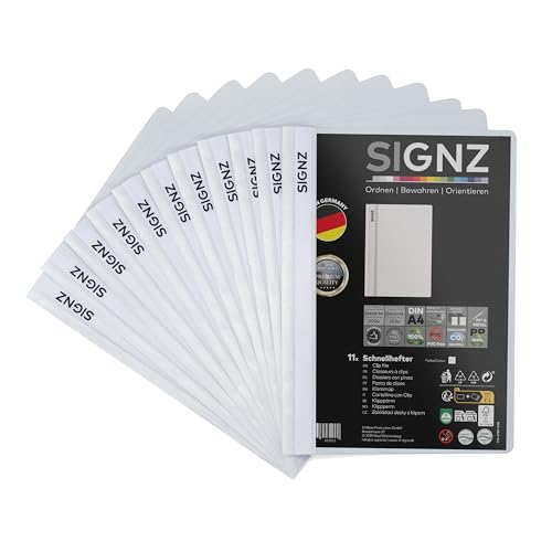 SIGNZ File Folder DIN A4, Sturdy, Pack of 11, Transparent Cover, CO2 Neutral, Made of Recyclable Plastic (PP), Made in Germany (White) SIGNZ File Folder DIN A4, Sturdy, Pack of 11, Transparent Cover, CO2 Neutral, Made of Recyclable Plastic (PP), Made in Germany (White)