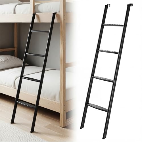 JY PERFORMANCE RV Bunk Bed Ladder, 55 Inch Anti-Slip Bunk Ladder, Heavy Duty 330 lbs Max Capacity, Extra Wide Foot Steps, Integrated Hooks for Camper Motorhome Trailer, Black