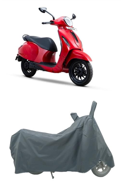 Two Wheeler - Scooty - Bike Cover for Bajajj Chetak 2903 Racing Red Cover with Water-Resistant and Dust Proof Premium 190T Fabric (Grey Plain)