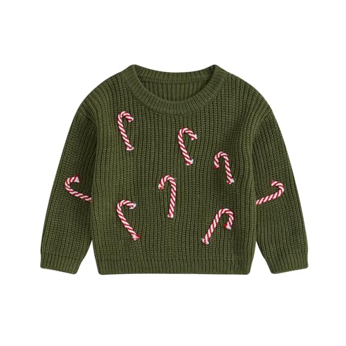 Motlapol Toddler Baby Boy Girl Christmas Sweater Long Sleeve 3D Candy Cane Print Chunky Knit Jumper Infant Winter Warm Tops (Candy Cane Green, 2-3 Years)