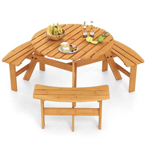 Giantex 6-Person Round Picnic Table Set with...