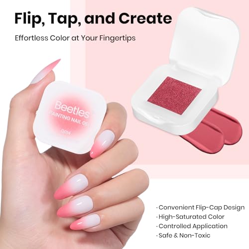 Image of Beetles 150Pcs Soft Nail Sponges for Ombre, White Nail Sponge with Grabbing Pen, Pink Pat Painting Gel Polish Kit for Gradient Ombre Blush Chrome Design Nails Art Tools, Home DIY Salon Manicure
