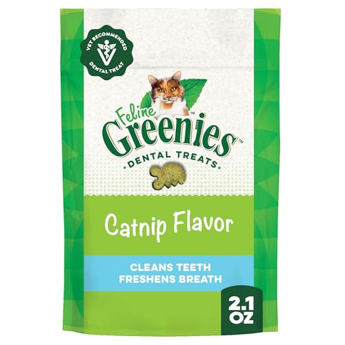 Greenies Feline Veterinarian-Recommended Adult Natural Dental Cat Treats, Catnip Flavor, 2.1 oz. Pouch