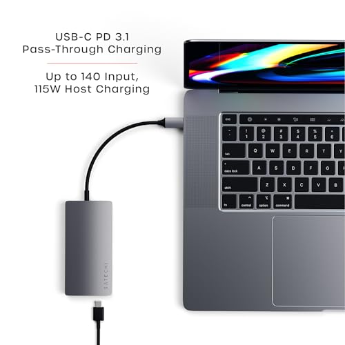 Image of Satechi USB C Hub Multiport Adapter V2 - USB C Dongle - 4K HDMI (60Hz), 60W USB C Charging, GbE, SD /Micro Card Readers, USB 3.0 - USBC Hub for MacBook Pro /Air M1 M2 (Space Gray)